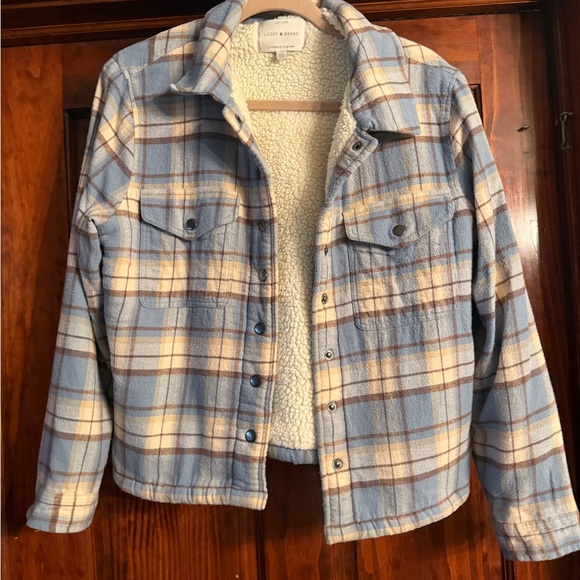 Lucky Brand Blue and Cream Plaid Teddy Jacket - Picture 1 of 3